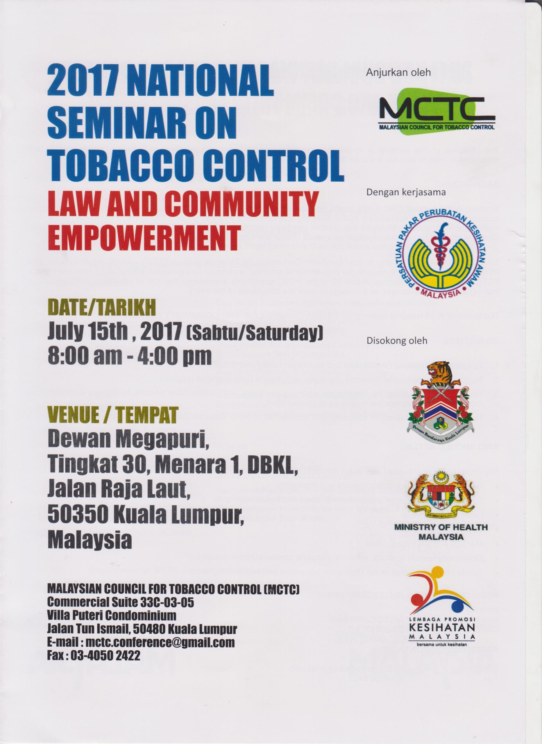 2017 National Seminar on Tobacco Control: Law and Community Empowerment.